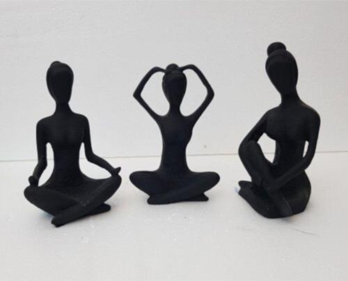 Ab Ev Dekorasyon Yoga Yapan Üçlü Biblo Siyah Renk Ev Ofis Dekoru