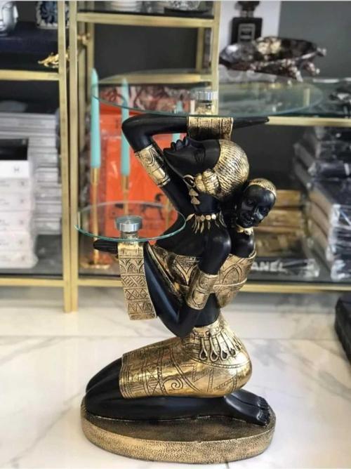 Afrikalı Yan Sehpa Camlı Sehpa Afrikalı Sehpa 60Cm X 38Cm
