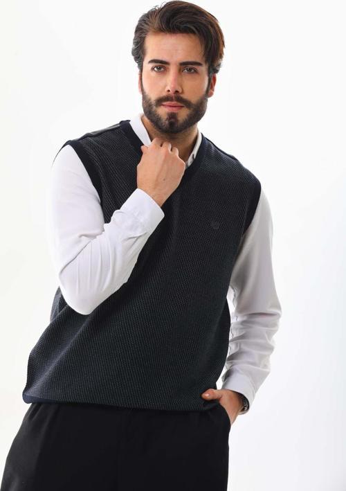 Erkek V Yaka Desenli Süveter 7612 Füme