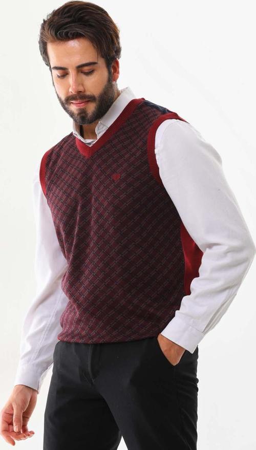 Erkek V Yaka Desenli Süveter 7623 Kiremit