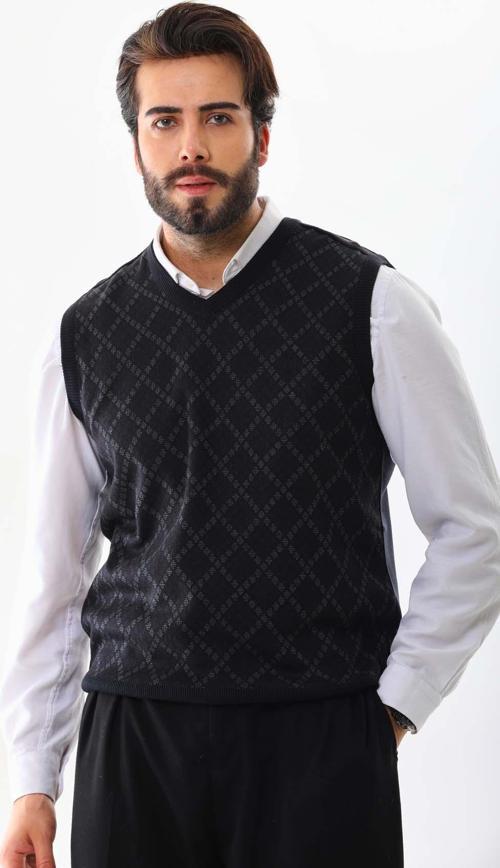 Erkek V Yaka Desenli Süveter 9614 Lacivert