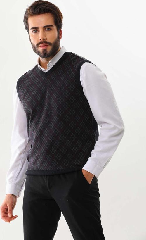 Erkek V Yaka Desenli Süveter 9614 Füme