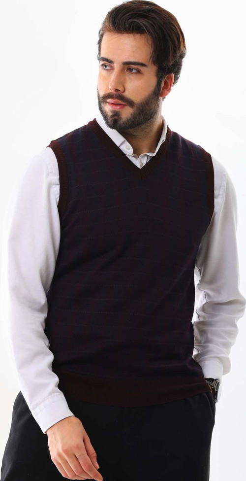 Erkek V Yaka Yün Süveter 4P13 Bordo