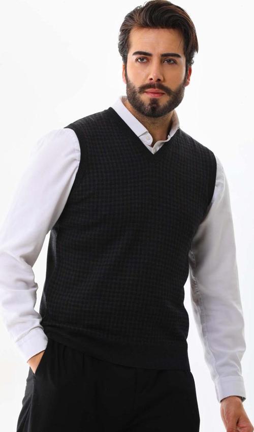 Erkek V Yaka Desenli Yün Süveter 4P17 Antrasit