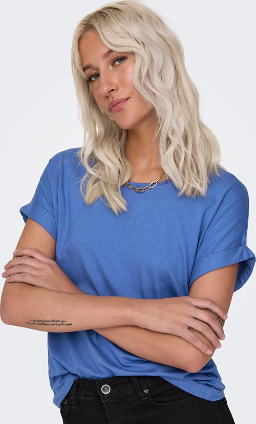 Kadın Onlmoster Regular Fit Bisiklet Yaka Kısa Kollu T-Shirt 15106662 Mavi