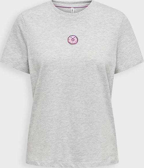 Kadın Onlfoodıe Baskı ve Yazı Detaylı Kısa Kol %100 Pamuk T-Shirt 15316728 Gri