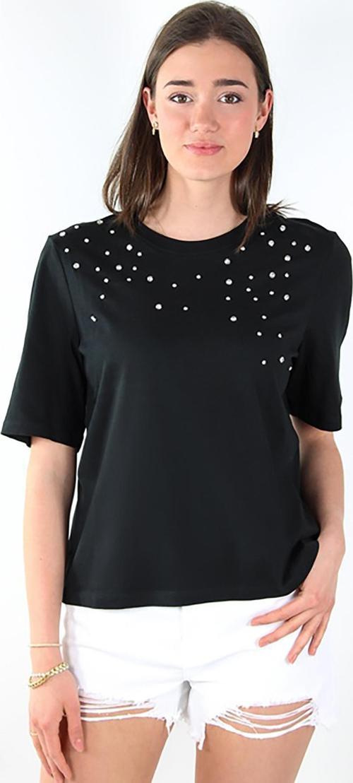 Kadın Onljulıa Bisiklet Yaka Taş Detaylı %100 Pamuk T-Shirt 15324847 Siyah
