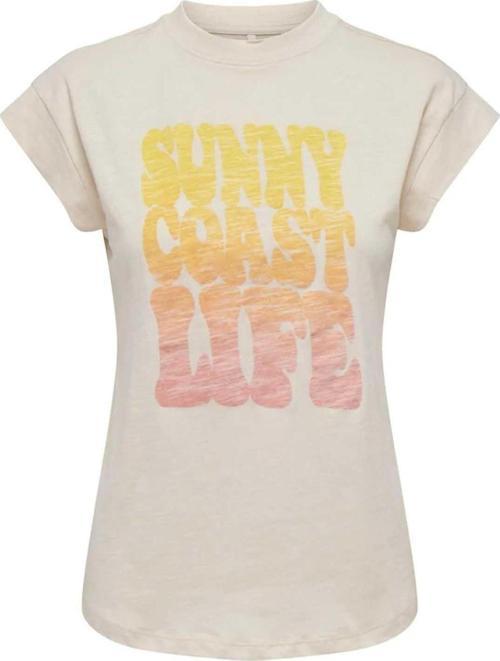 Kadın Onlzoe Bisiklet Yaka %100 Pamuk T-Shirt 15295386 Bej