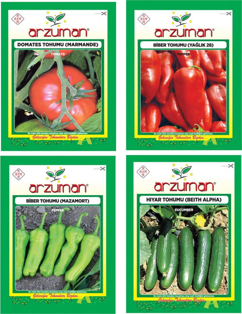 MARMANDE DOMATES - MAZAMORT BİBER - BEİTH ALPHA SALATALIK - YAĞLIK 28 BİBER 4'LÜ TOHUM SETİ