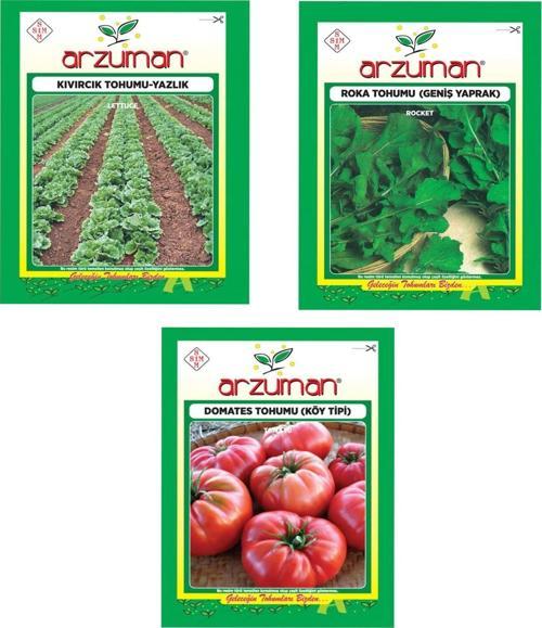 YAZLIK KIVIRCIK MARUL - ROKA - KÖY TİPİ DOMATES 3'LÜ TOHUM SETİ