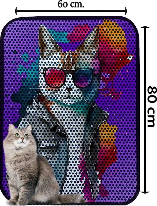 Büyük Boy Elekli Tuvalet Önü Desenli Kedi Kumu Paspası 60 X 80 Cm
