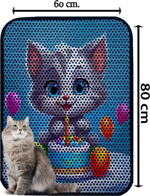 Büyük Boy Elekli Tuvalet Önü Desenli Kedi Kumu Paspası 60 X 80 Cm