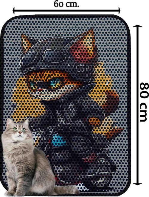 Büyük Boy Elekli Tuvalet Önü Desenli Kedi Kumu Paspası 60 X 80 Cm