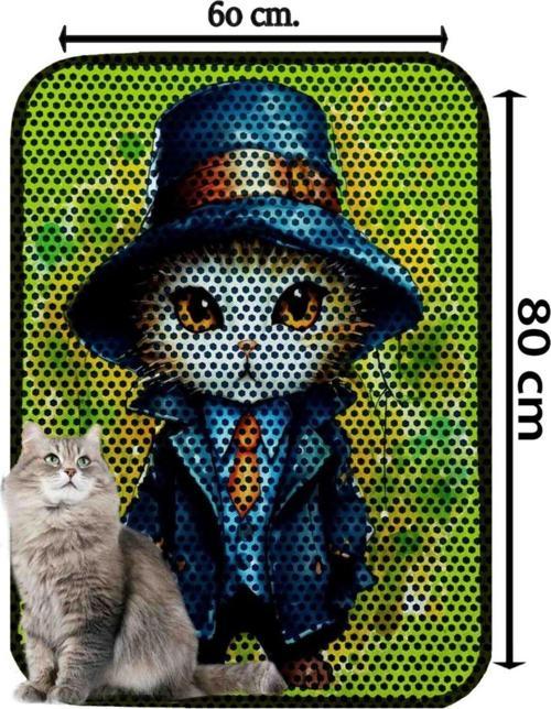 Büyük Boy Elekli Tuvalet Önü Desenli Kedi Kumu Paspası 60 X 80 Cm