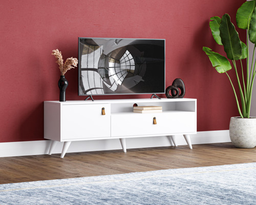 Pera 2 Kapaklı Beyaz Televizyon Sehpası & Ünitesi