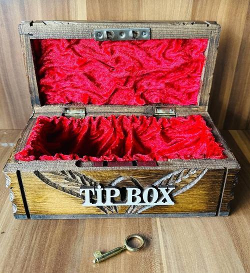 Tip Box Bahşiş Kutusu Ve Kumbara Sandık Tipi Ceviz Ağacı Kilitli