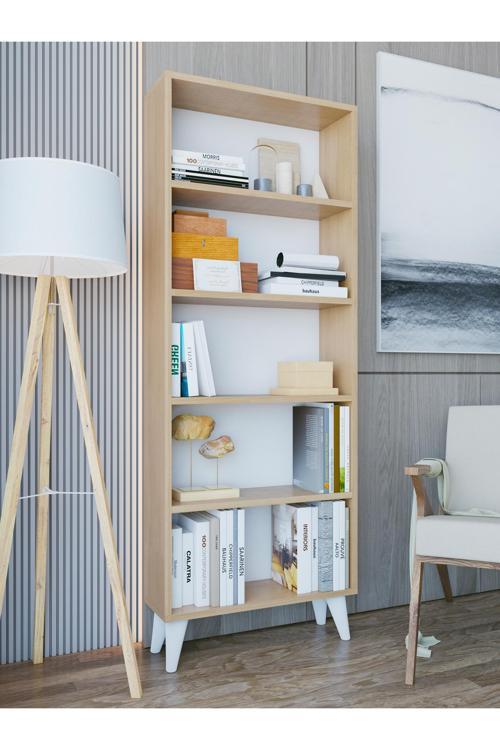 Kitaplık Marbella - Parlak Beyaz 5 Raflı Açık Kitaplık