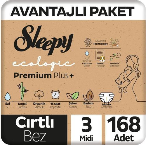 Ecologic Premium Plus Avantajlı Paket Bebek Bezi 3 Numara Midi 168 Adet