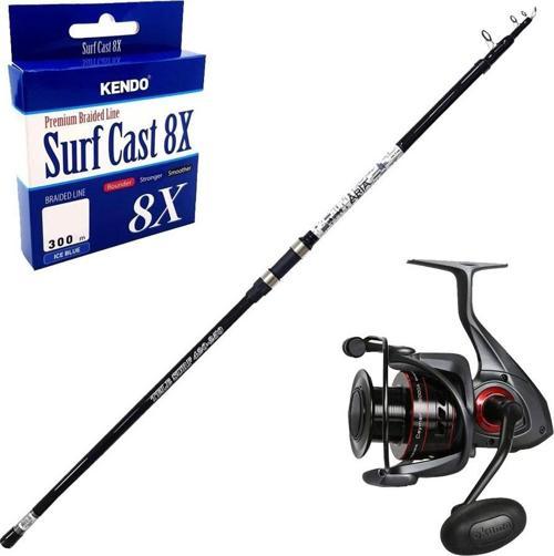 YekOutdoor Surf Olta Seti Okuma Aria Tele Surf 3,90 cm 100-200 gr Surf Kamışı&Okuma Ceymar C-6000A Dark Grey 7+1BB Olta 