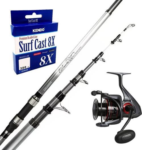 YekOutdoor Surf Olta Seti Okuma Wave Power Tele Surf 4.20 cm 100-200 gr 5 Parça Surf Kamışı&Okuma Ceymar C-8000A Dark Gr