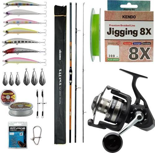 YekOutdoor Profesyonel Jigging Olta Seti Okuma Salina 420 cm 3 Parça Surf Kamışı&Savage Gear SGS8 8000FD Olta Makinesi