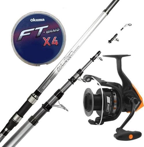YekOutdoor Hazır Olta Seti Okuma Wave Power Tele Surf 3.90 cm 100-200 gr 5 Parça Surf Kamışı&Okuma JAW-55 3+1BB Olta Mak