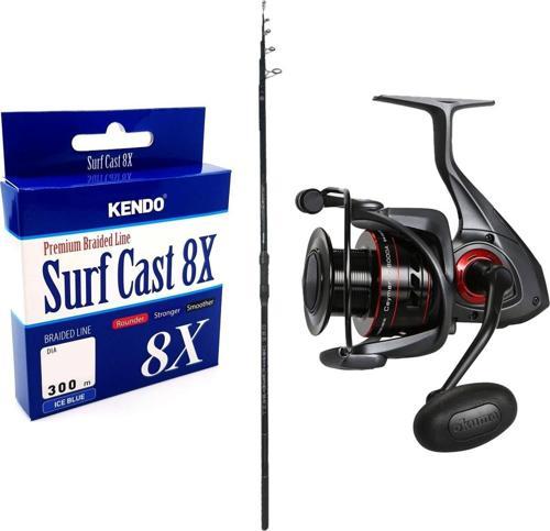 YekOutdoor Profesyonel Olta Seti Okuma Ceymar Tele surf 4.30M Surf Kamışı&Okuma Ceymar C-6000A 7+1BB Olta Makinesi