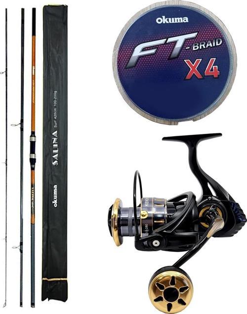 YekOutdoor Profesyonel Olta Seti Okuma Salina Surf 14' 420 cm 3 Parça Surf Kamışı&Kendo Black Bass GP6000 5+1BB Olta Mak