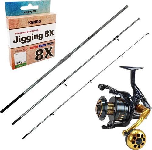 YekOutdoor Yüksek Kalite Olta Seti Okuma Azores Surf 430cm 3 parça Surf Kamışı&Okuma Salina SA-6000HA Blue 6+1BB Olta Ma