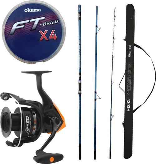 YekOutdoor Profesyonel Olta Seti Okuma Surfliner+ Surf 420cm 100-250gr 3 Parça Olta Kamışı&Okuma JAW-55 3+1BB Olta Makin