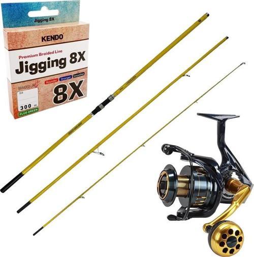 YekOutdoor Yüksek Kalite Olta Seti Okuma Makaira Surf 4,50 cm 100-250 3 Parça Yellow Surf Kamışı&Okuma Salina SA-8000A B
