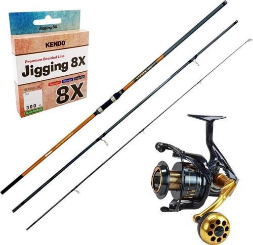 YekOutdoor Yüksek Kalite Olta Seti Okuma Salina Surf 14' 420 cm 3 Parça Surf Kamışı&Okuma Salina SA-6000HA Blue 6+1BB Ol