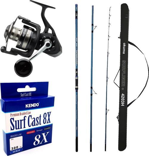 YekOutdoor Profesyonel Olta Seti Okuma Surfliner+ Surf 420cm 100-250gr 3 Parça Olta Kamışı&Savage Gear SGS8 8000 FD 8+1B