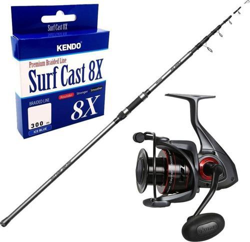 YekOutdoor Surf Olta Seti Okuma Alaris Tele Surf 420 cm 100-200 gr Surf Kamışı&Okuma Ceymar C-6000A Dark Grey 7+1BB Olta