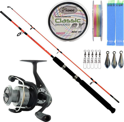 YekOutdoor Bot-Tekne Olta Seti Kendo Holiday Boat 1.50m 100-250gr 2 Parça Olta Kamışı&Okuma Revenger RV-55 FD Olta Makin
