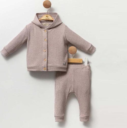 Kapüşonlu Yumuşak Fitilli 2'li Bebek Takımı 473792 Kahverengi