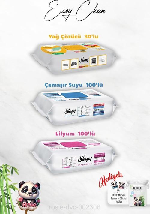  Yağ Çözücü 30'lu, 100'lü Easy Clean Lilyum ve Çamaşır Suyu Katkılı Temizlik Havlusu ve Rosie Hediye