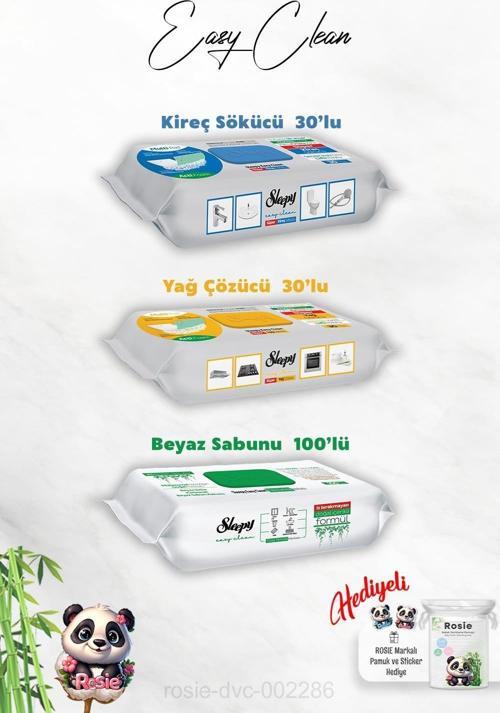 Beyaz Sabun Katkılı 100'lü, Kireç ve Yağ Çözücü 30'lu Temizlik Havlusu ve Rosie Hediye