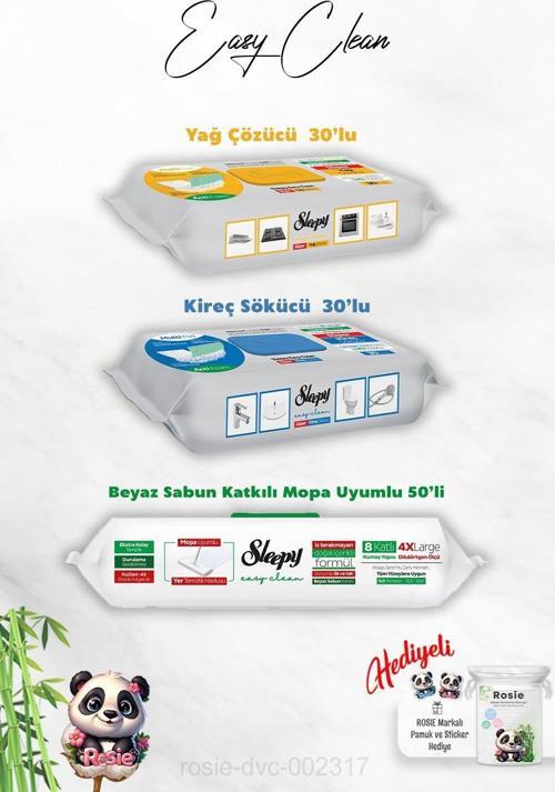 Beyaz Sabun Katkılı Mopa Uyumlu Havlu 50'li, Kireç ve Yağ Çözücü 30'lu ve Rosie Hediye