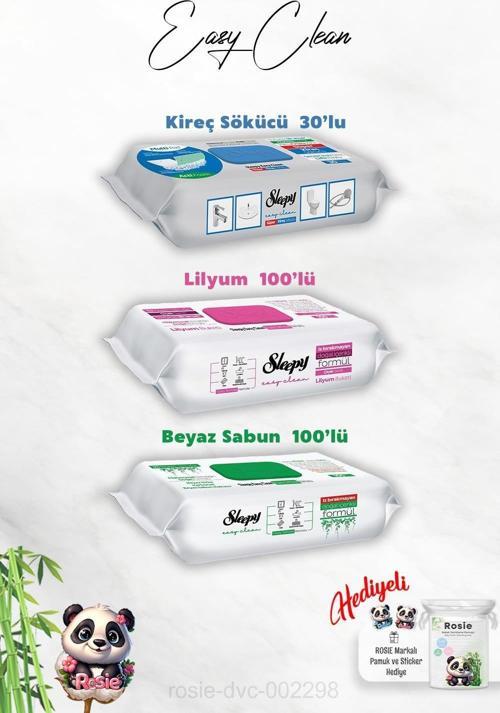 Beyaz Sabun ve Lilyum Katkılı Sleepy 100'lü, Kireç Sökücü 30'lu Temizlik Havlusu ve Rosie Hediye