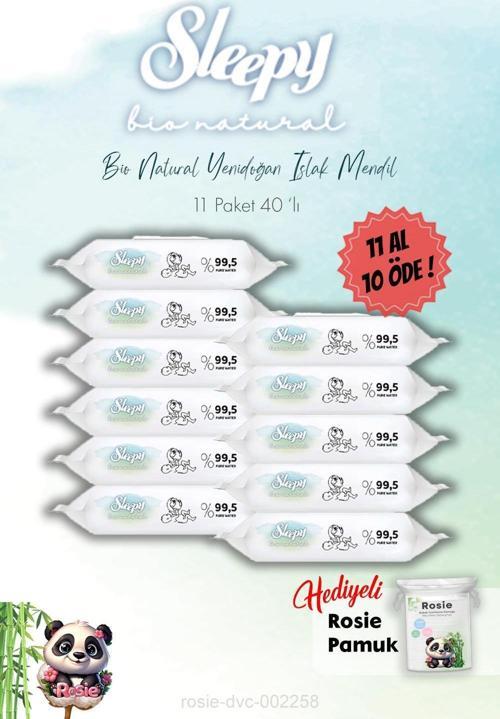 Bio Natural Yenidoğan Islak Havlu 40'lı 11 Al 10 Öde ve Rosie Hediye