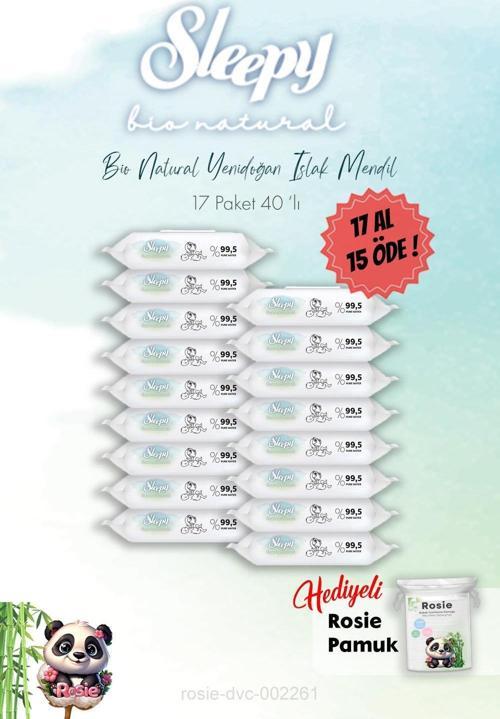 Bio Natural Yenidoğan Islak Havlu 40'lı 17 Al 15 Öde ve Rosie Hediye