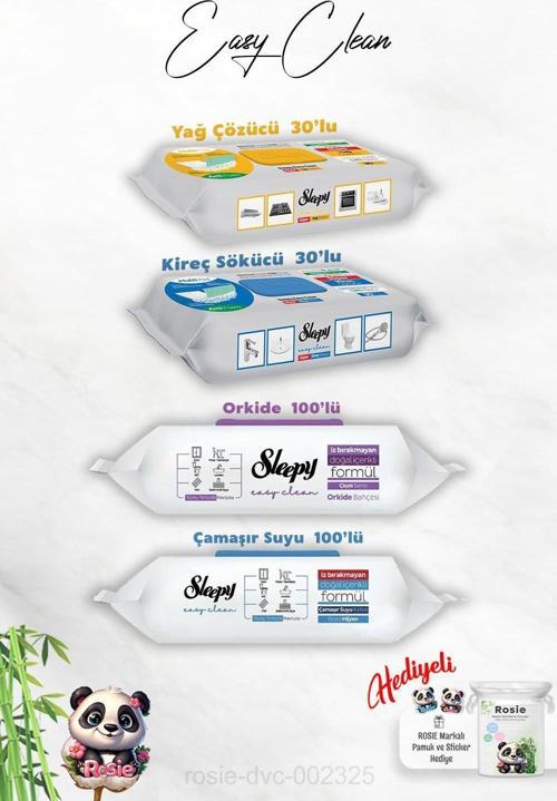 Easy Clean 30'lu Sleepy Kireç ve Yağ Çözücü, Çamaşır suyu ve Orkide 100'lü ve Rosie Hediye