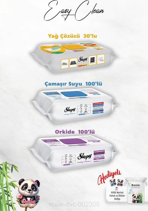 Easy Clean Orkide ve Çamaşır Suyu Katkılı 100'lü, Yağ Çözücü 30'lu Temizlik Havlusu ve Rosie Hediye