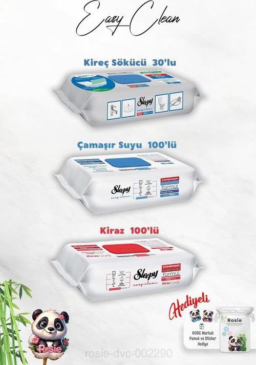 Kiraz ve Çamaşır Suyu Katkılı 100'lü, Kireç Sökücü 30'lu Temizlik Havlusu ve Rosie Hediye