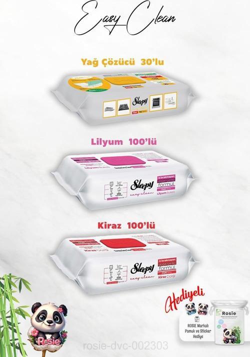 Kiraz ve Lilyum Katkılı 100'lü, Yağ Çözücü 30'lu Temizlik Havlusu ve Rosie Hediye
