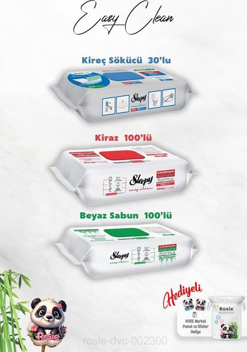 Kireç Sökücü 30'lu, Kiraz ve Beyaz Sabun Katkılı Sleepy 100'lü Temizlik Havlusu ve Rosie Hediye