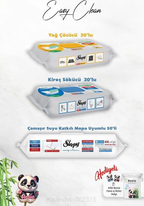 Mopa Uyumlu Çamaşır Suyu katkılı Havlu 50'li, Kireç Sökücü, Yağ Çözücü 30'lu ve Rosie Hediye