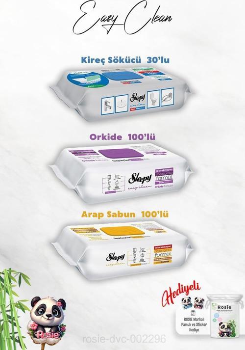 Orkide ve Arap Sabun Katkılı Sleepy 100'lü, Kireç Sökücü 30'lu Temizlik Havlusu ve Rosie Hediye