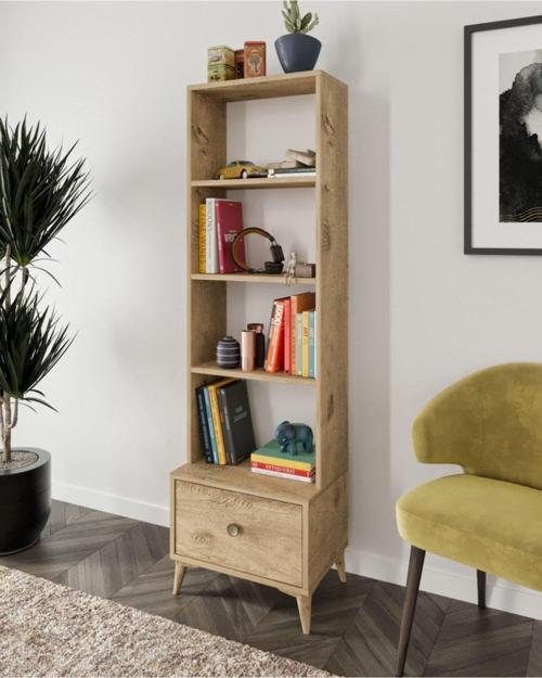 Akasya Çekmeceli Kitaplık Meşe Mdf